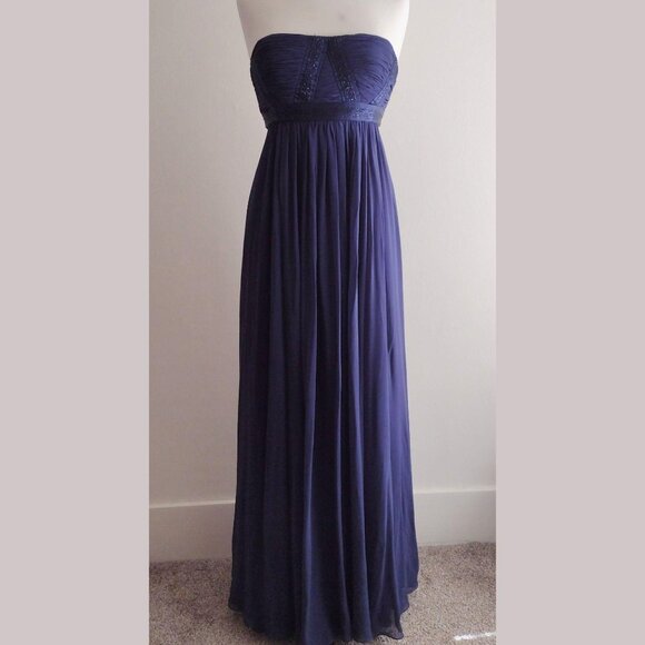 BCBG Dresses & Skirts - BCBG Max Azaria 100% Silk Beaded Gown 8 Strapless Prom Dress Navy Blue Grecian